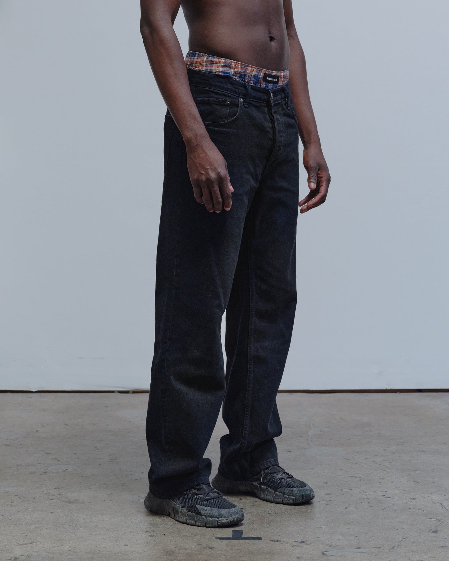 RD202-R / RELAXED FIT DENIM JEANS, WASHED BLACK