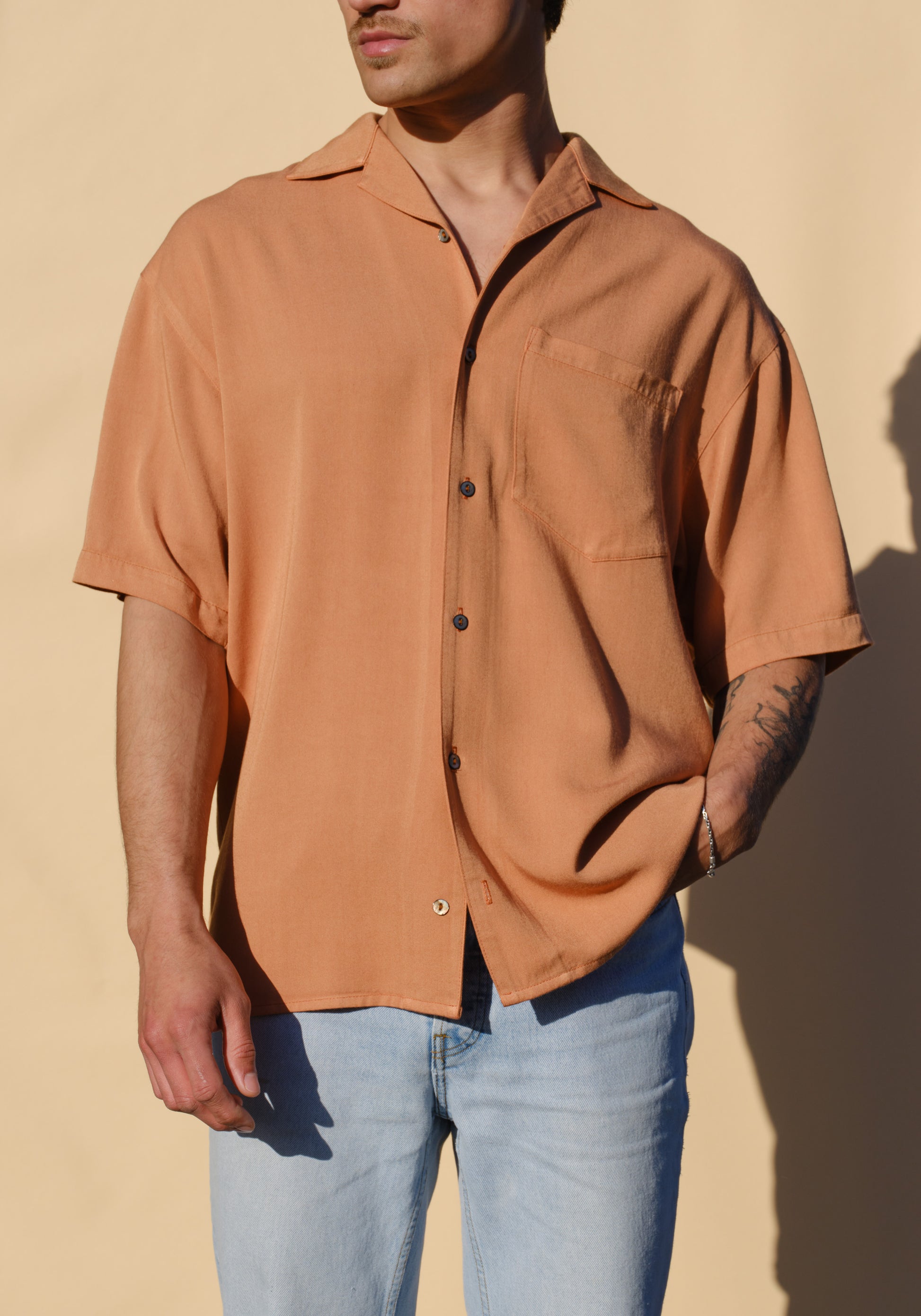 Made in LA, lightweight rayon shirts, vintage, rayon tee shirts, lightweight tees, dead stock materials, sustainable fashion, sustainable materials, eco-friendly shirts, men's button down shirt, men's shirts, men's rayon shirt